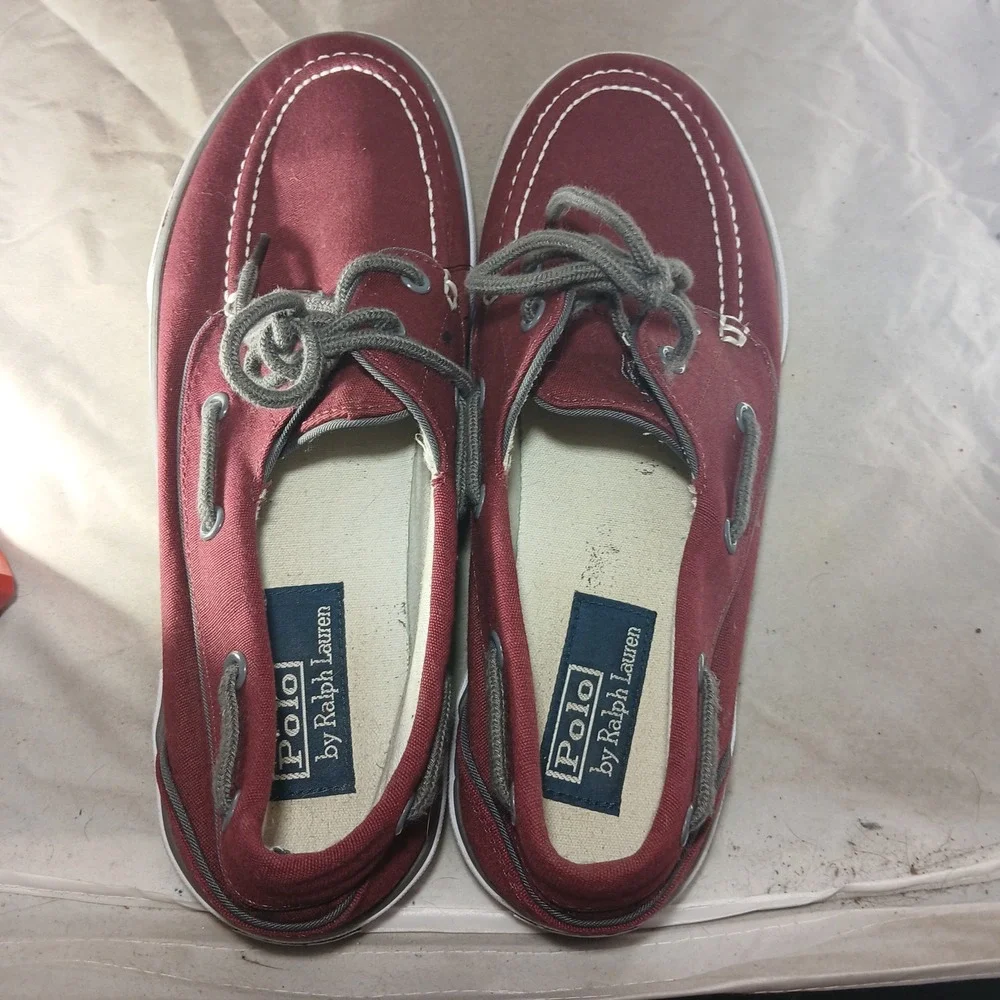Polo‎ Ralph Lauren Lander P Boat Shoes 9D Burgundy Canvas Preppy Deck Sneakers